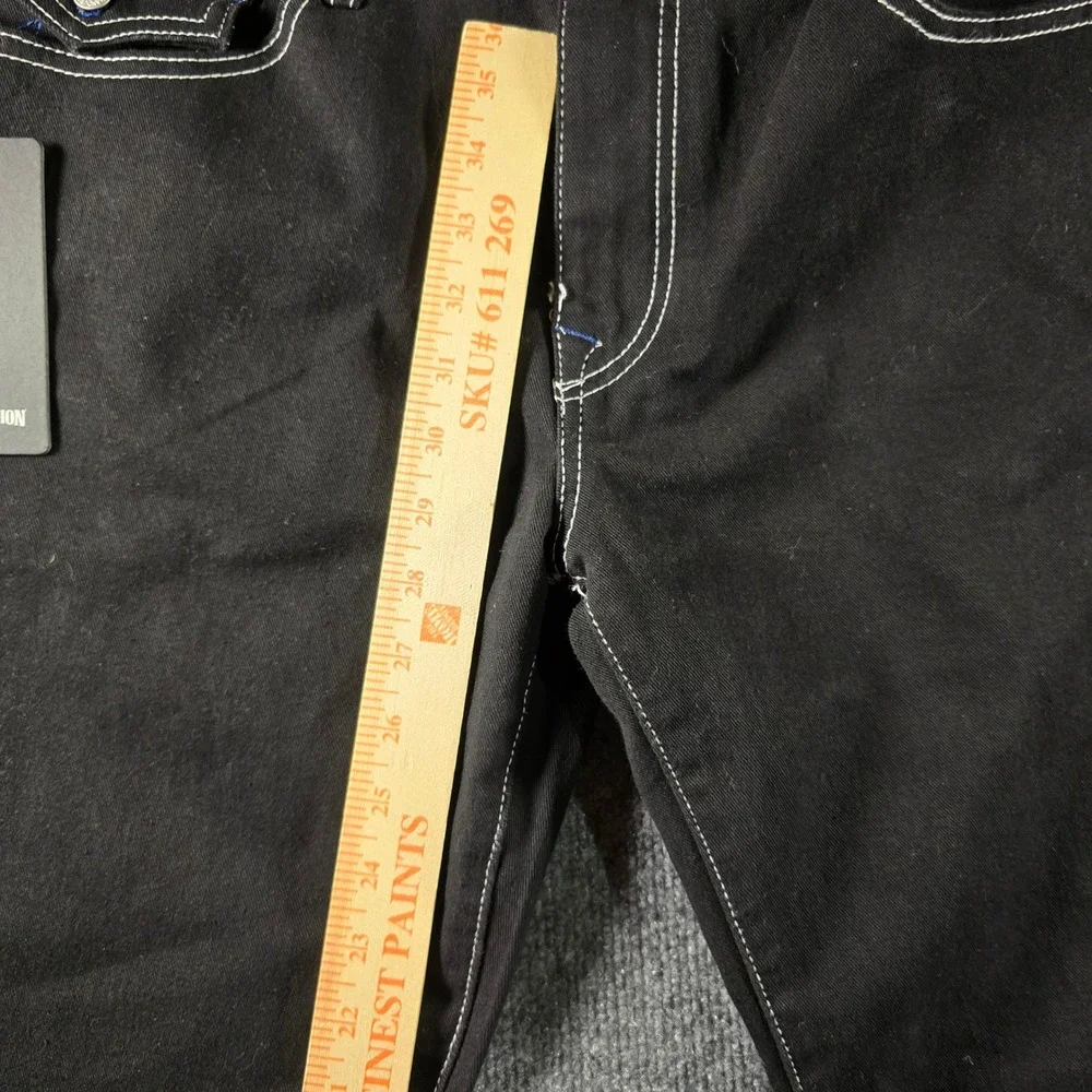 NWT True Religion Ricky Relaxed Straight Jeans Rinse Black Contrast Stitch 36